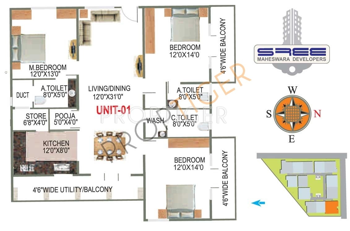 Sree Maheswara Sree Narida (3BHK+3T (1,884 sq ft) 1884 sq ft)