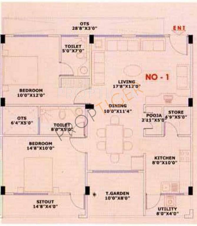 Floor Plan (2BHK+2T) AR Bhadra Apartments Floor Plan (2BHK+2T)