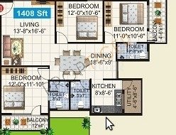 Mahaveer Fortune (3BHK+3T (1,408 sq ft) 1408 sq ft)