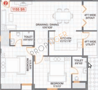 Saroj Cosmos (2BHK+2T (1,155 sq ft) 1155 sq ft)