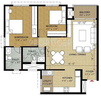 Purva Purva Midtown (2BHK+2T (1,250 sq ft) 1250 sq ft)