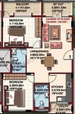 Mahaveer Oleander (2BHK+2T (1,156 sq ft) 1156 sq ft)