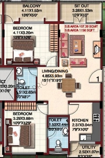Mahaveer Oleander (2BHK+2T (1,156 sq ft) 1156 sq ft)