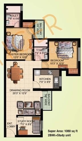 Eldeco Central Park (2BHK+2T (1,113 sq ft)   Study Room 1113 sq ft)