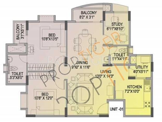 Oceanus Vista Phase 1 (2BHK+2T (1,250 sq ft) + Study Room 1250 sq ft)
