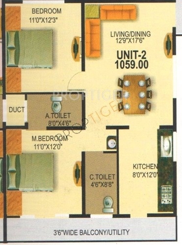 Nishitas Srishanta (2BHK+2T (1,059 sq ft) 1059 sq ft)