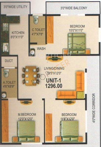 Nishitas Srishanta (3BHK+2T (1,296 sq ft) 1296 sq ft)