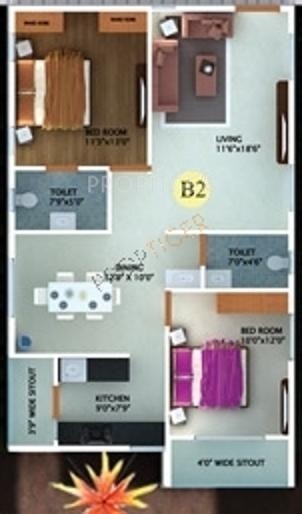 Fortuna White Wings (2BHK+2T (1,138 sq ft) 1138 sq ft)