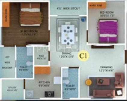 Fortuna White Wings (2BHK+2T (1,175 sq ft) 1175 sq ft)