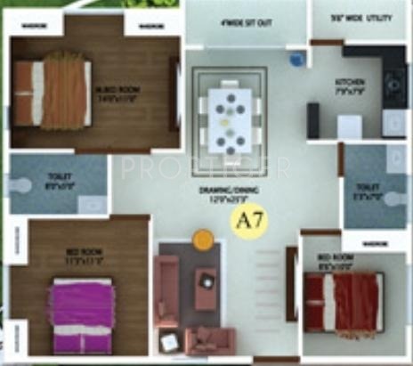 Fortuna White Wings (3BHK+3T (1,244 sq ft) 1244 sq ft)