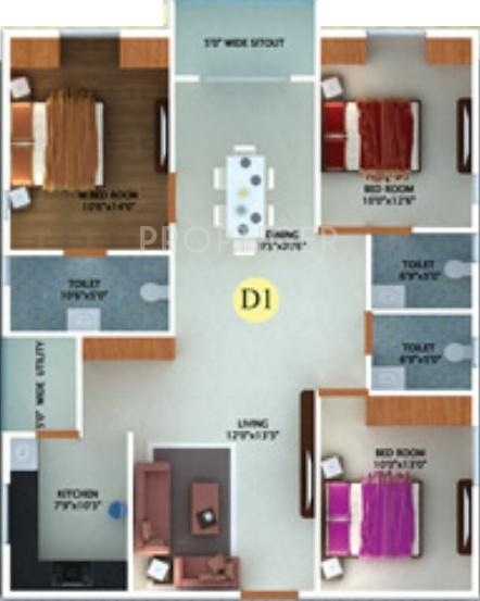 Fortuna White Wings (3BHK+3T (1,501 sq ft) 1501 sq ft)