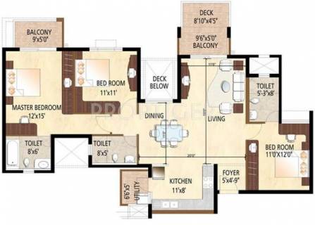 1498 Sq Ft 3 Bhk Floor Plan Image Puravankara Limited Highland Available For Sale Rs In 78 20 Lacs Proptiger Com