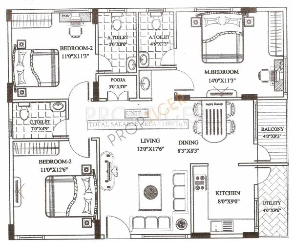 Ultimate Ultimate Comforts (3BHK+2T (1,360 sq ft) 1360 sq ft)