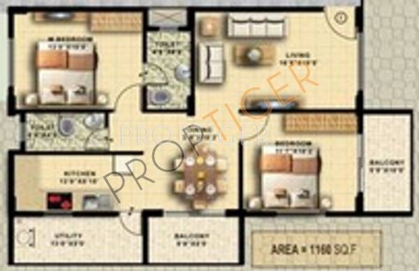 Adithi Evora (2BHK+2T (1,150 sq ft) 1150 sq ft)