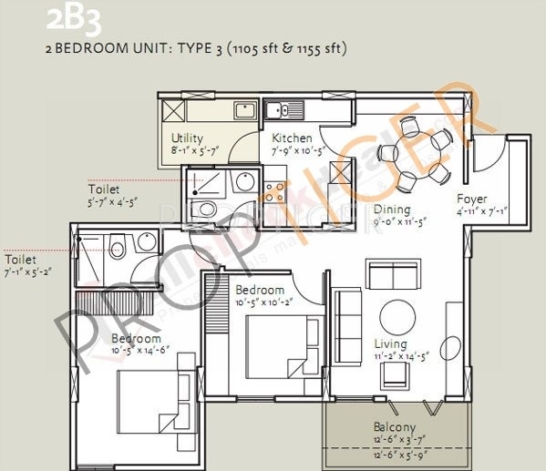 Bearys Anugraha (2BHK+2T (1,105 sq ft) 1105 sq ft)