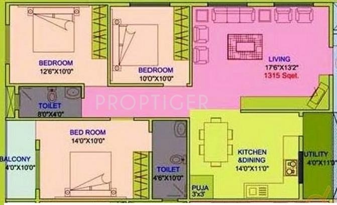 Druva Druva Daisy (3BHK+2T (1,315 sq ft)   Pooja Room 1315 sq ft)