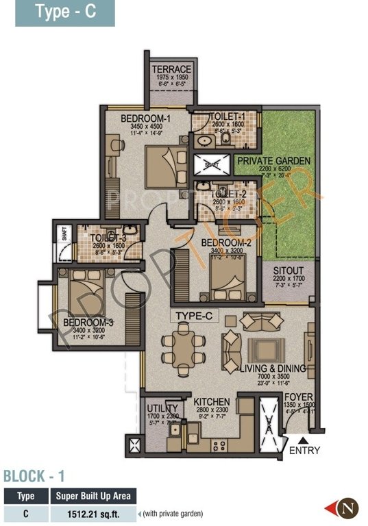 Sobha Ivory (3BHK+3T (1,512 sq ft) 1512 sq ft)