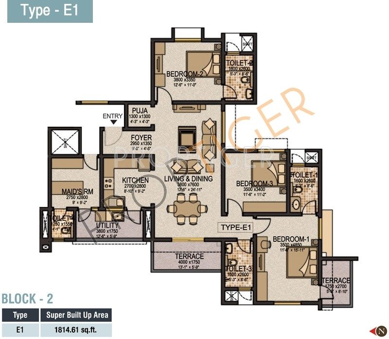 Sobha Ivory (3BHK+4T (1,814 sq ft)   Servant Room 1814 sq ft)