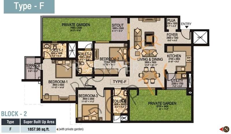 Sobha Ivory (3BHK+3T (1,857 sq ft)   Pooja Room 1857 sq ft)