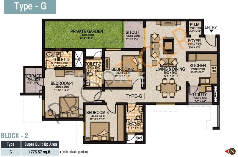 Sobha Ivory (3BHK+3T (1,775 sq ft)   Pooja Room 1775 sq ft)