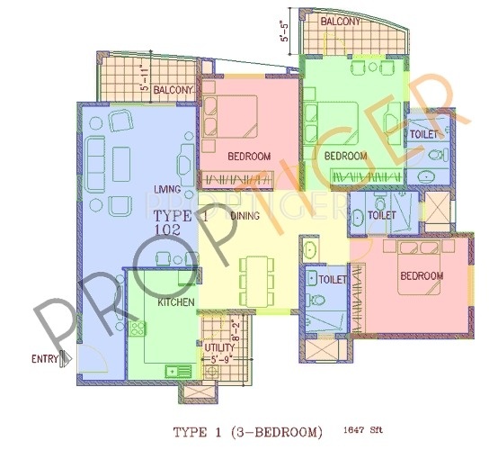 NCC Nagarjuna Green Ridge (3BHK+3T (1,647 sq ft) 1647 sq ft)