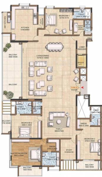 Crown Aura (4BHK+5T (7,048 sq ft) + Study Room 7048 sq ft)