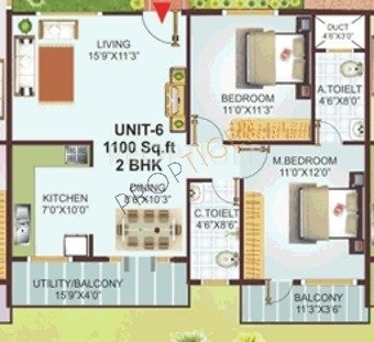 MBR Sinfonia (2BHK+2T (1,100 sq ft) 1100 sq ft)