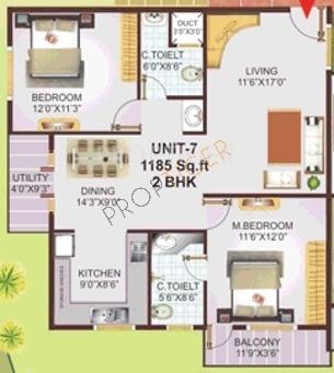 MBR Sinfonia (2BHK+2T (1,185 sq ft) 1185 sq ft)