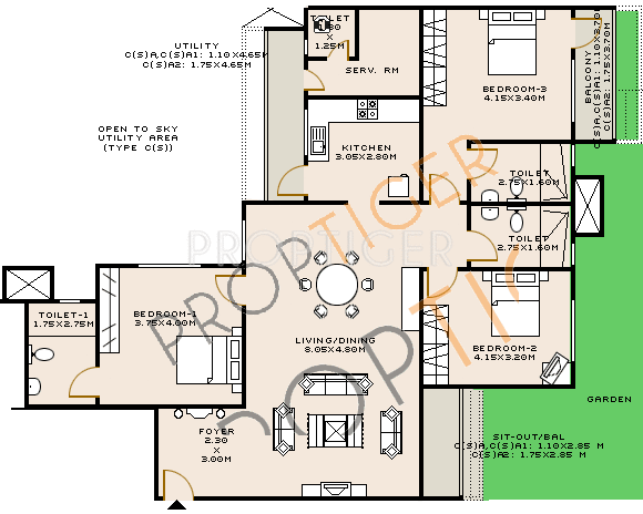 Sobha Jasmine (3BHK+4T (2,328 sq ft)   Servant Room 2328 sq ft)