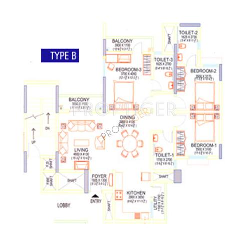Sobha Beryl (3BHK+3T (1,700 sq ft) 1700 sq ft)