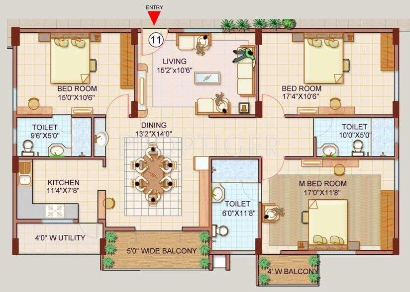 Mana Placido (3BHK+3T (1,848 sq ft) 1848 sq ft)