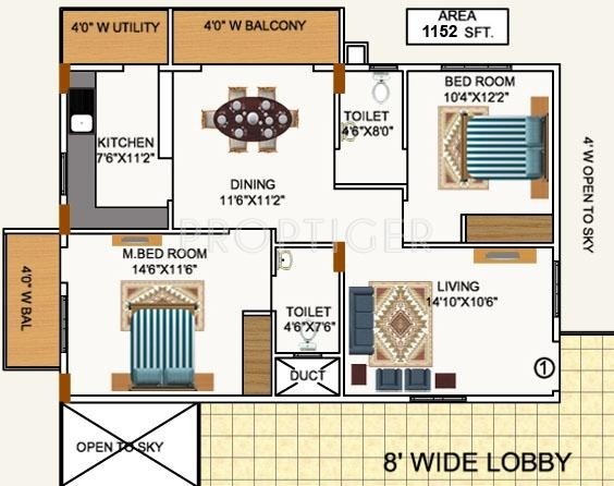 Mana Pristine (2BHK+2T (1,152 sq ft) 1152 sq ft)