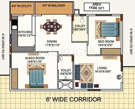 Mana Pristine (2BHK+2T (1,104 sq ft) 1104 sq ft)