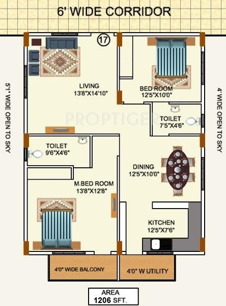 Mana Pristine (2BHK+2T (1,206 sq ft) 1206 sq ft)