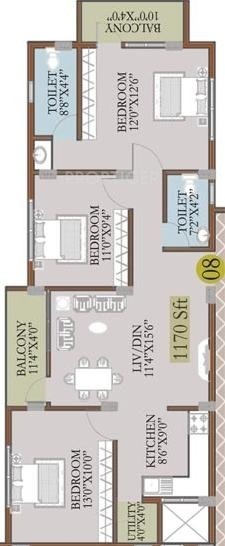 Radiant Celesta (3BHK+2T (1,170 sq ft) 1170 sq ft)