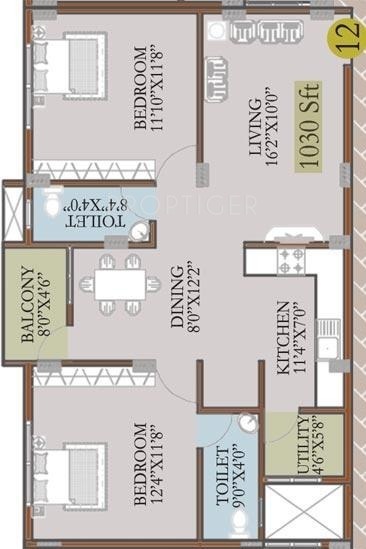 Radiant Celesta (2BHK+2T (1,030 sq ft) 1030 sq ft)