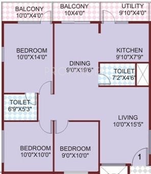 SLS Sunflower (3BHK+2T (1,285 sq ft) 1285 sq ft) SLS Sunflower (3BHK+2T (1,285 sq ft) 1285 sq ft)