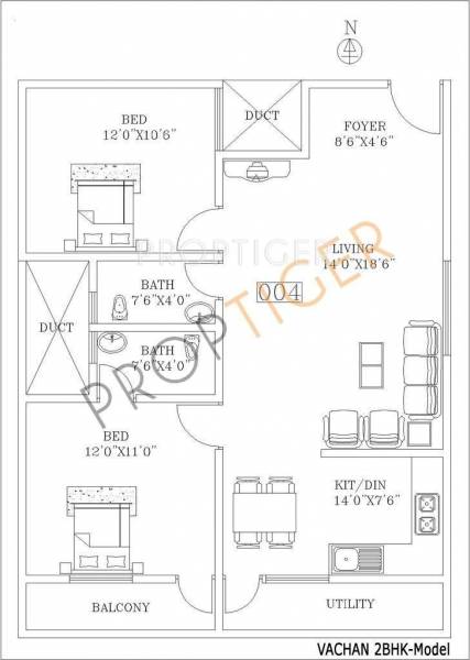 Vmaks Vachan (2BHK+2T (1,040 sq ft) 1040 sq ft)