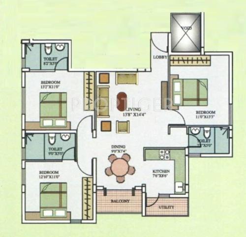 Aarya Aarya Orchid (3BHK+3T (1,375 sq ft) 1375 sq ft)