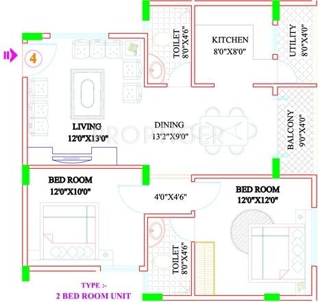 MDVR Prime Rose (2BHK+2T (1,011 sq ft) 1011 sq ft)