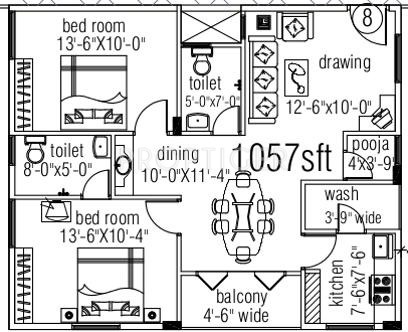 Suavity Amuulya (2BHK+2T (1,057 sq ft)   Pooja Room 1057 sq ft)