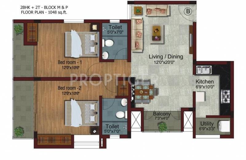S And P Living Spaces (2BHK+2T (1,048 sq ft) 1048 sq ft)