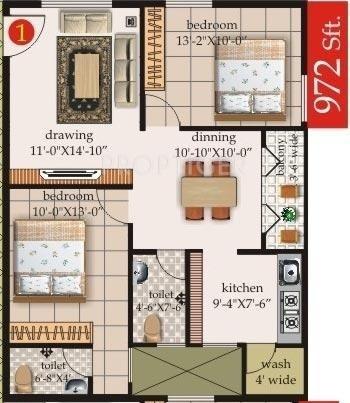 Mahaghar Sai Srinivasa Enclave (2BHK+2T (972 sq ft) 972 sq ft)