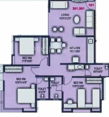 Reputed Miracle Flora (3BHK+3T (1,041 sq ft) 1041 sq ft)