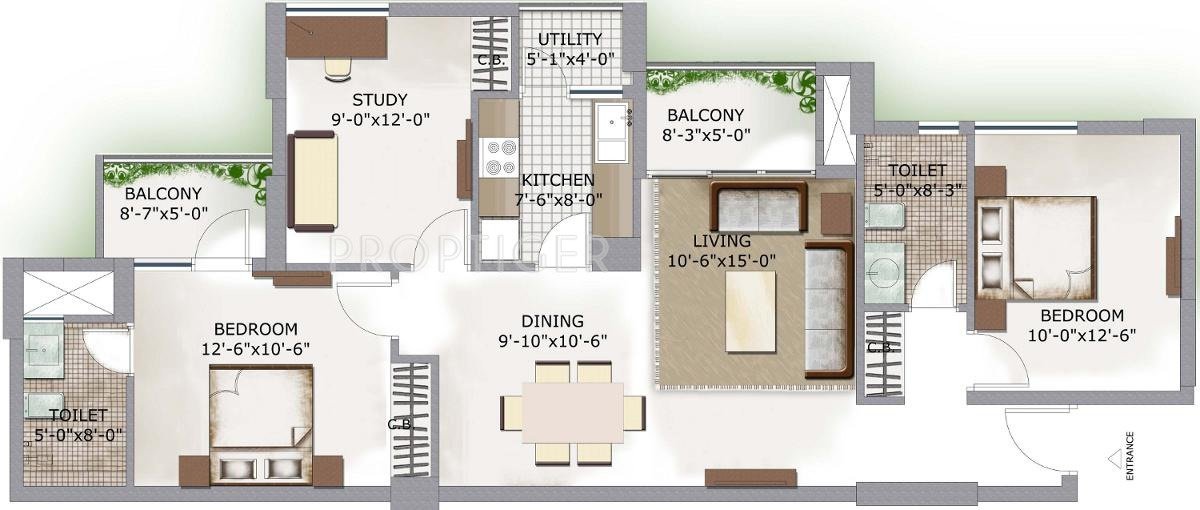3C Lotus Boulevard (2BHK+2T (1,343 sq ft) 1343 sq ft)