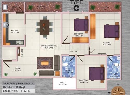 MJ Lifestyle Aldila (3BHK+2T (1,414 sq ft) 1414 sq ft)