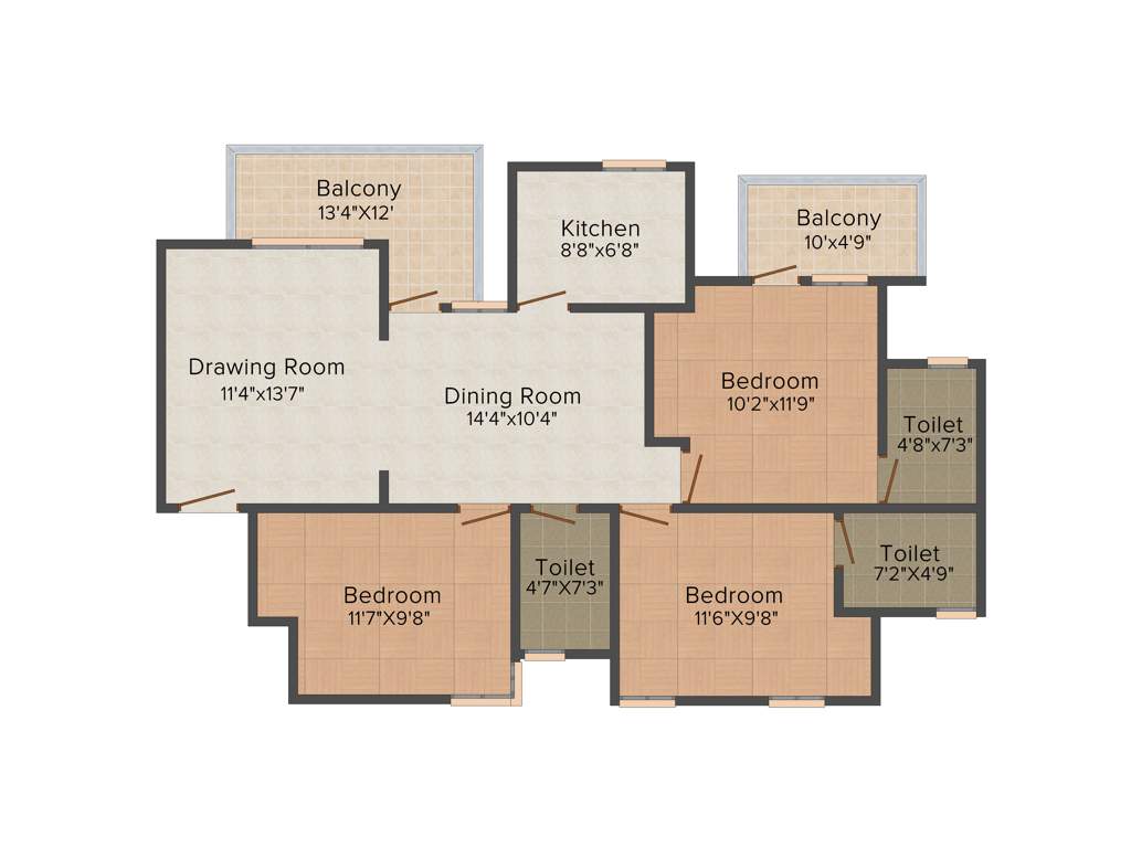 Orris Carnation Residency (3BHK+2T (1,485 sq ft) 1485 sq ft)