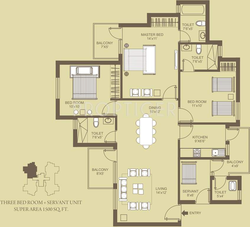 Orris Carnation Residency (3BHK+3T (1,645 sq ft) + Servant Room 1645 sq ft)