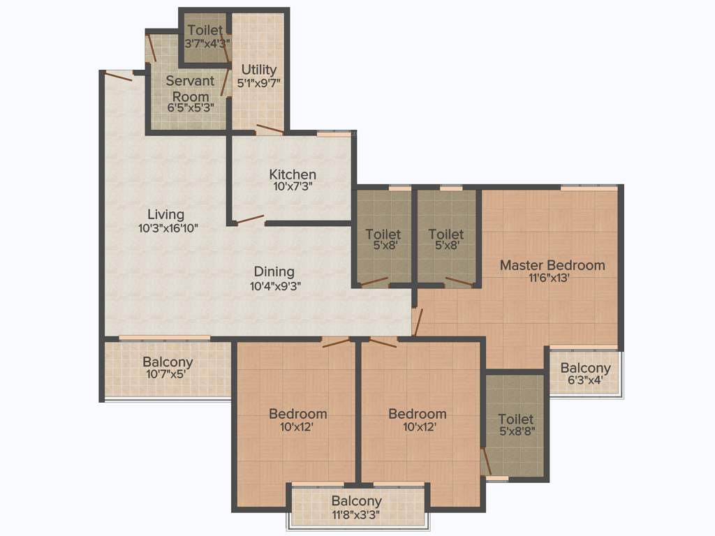 3C Lotus Panache (3BHK+4T (1,592 sq ft) Servant Room 1592 sq ft)