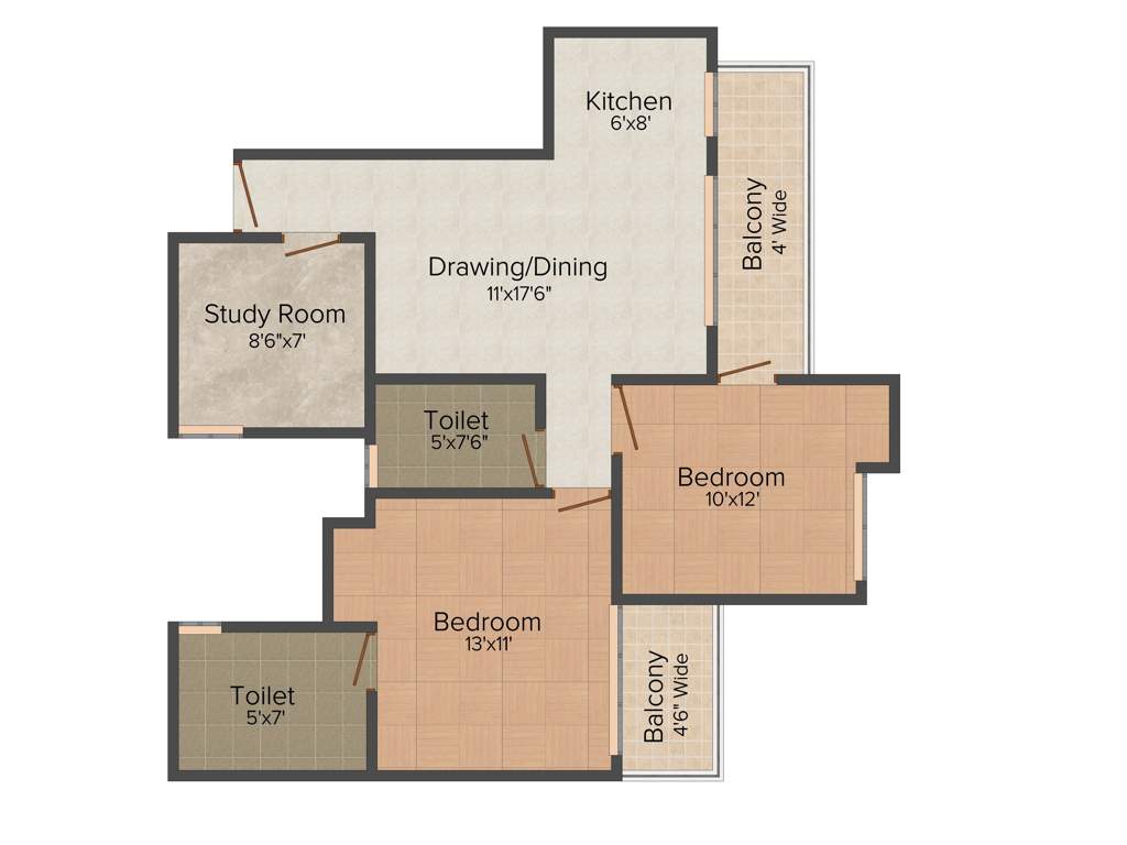 Amrapali Zodiac (2BHK+2T (1,075 sq ft) + Study Room 1075 sq ft)